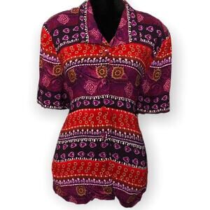 Melissa Harper MHM Button Up Shirt Women's 14 Multicolor Geometric Blouse VTG